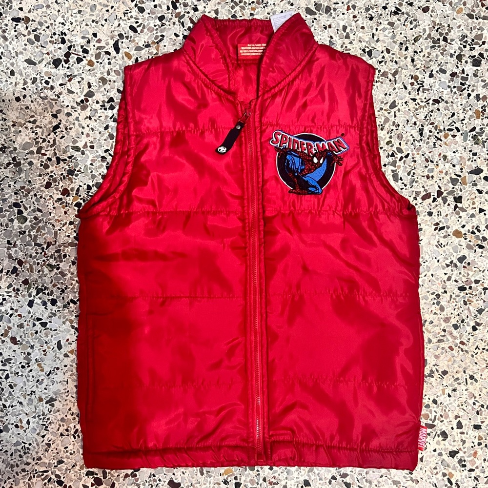 Spiderman Kid’s Amazing Full Zip Up Lined Red Vest With Pockets W/ SM3 Emblem